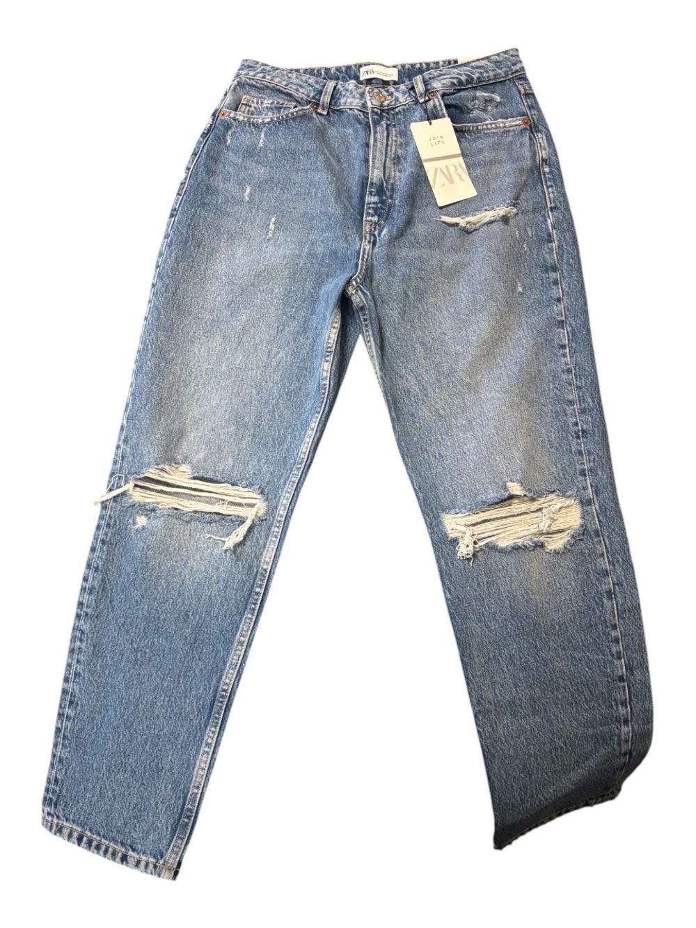 Zara Classic Mom Fit Distressed Blue Jeans for Women New With Tags